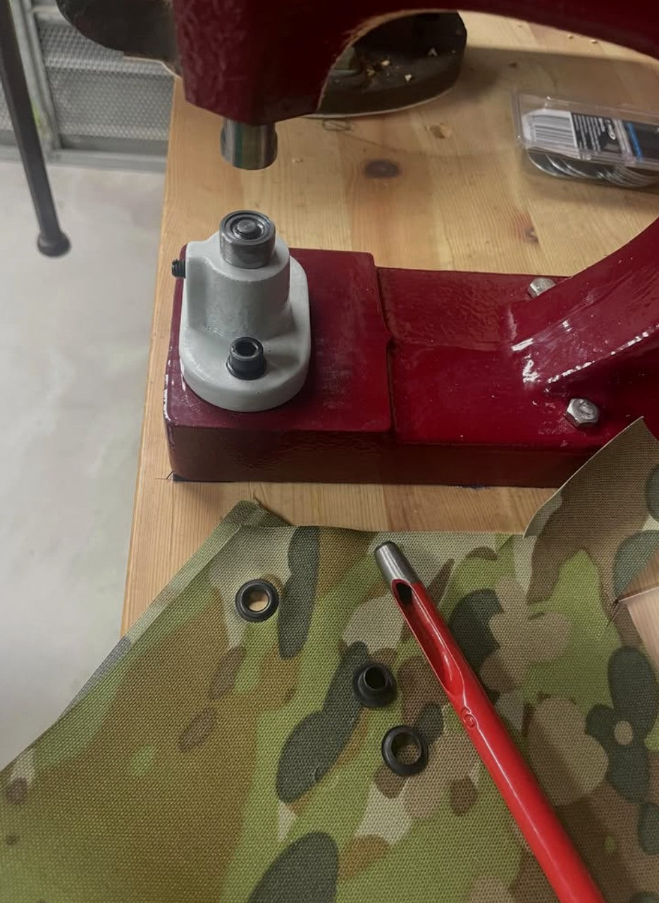 Hand-set eyelets, made with the Harbourside Solutions press